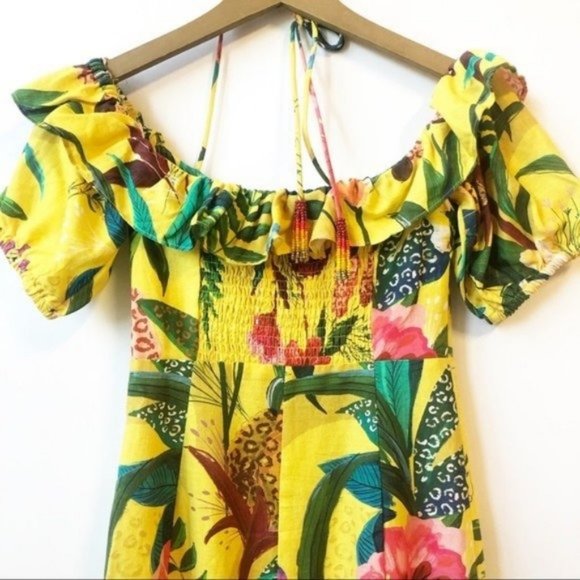 FARM Rio Golden Jungle Floral Linen Midi Dress - Picture 6 of 13